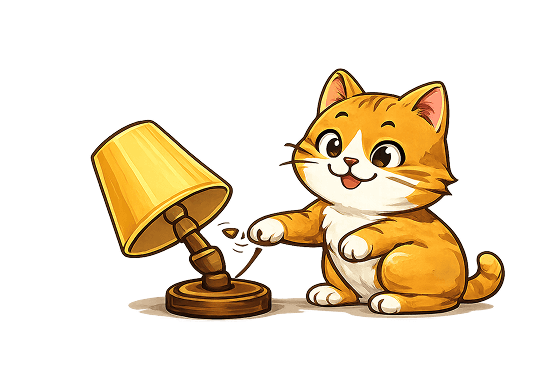 Cat playing with a lamp